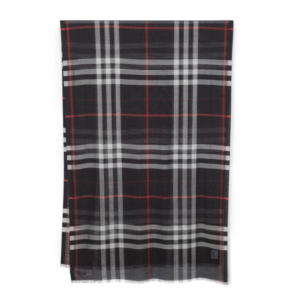 'Checked Frayed' Wool Scarf