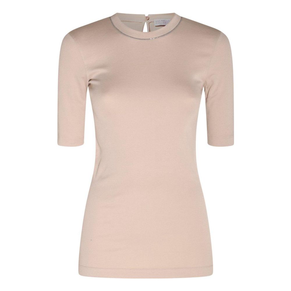 'Embellished Collar' T-Shirt für Damen