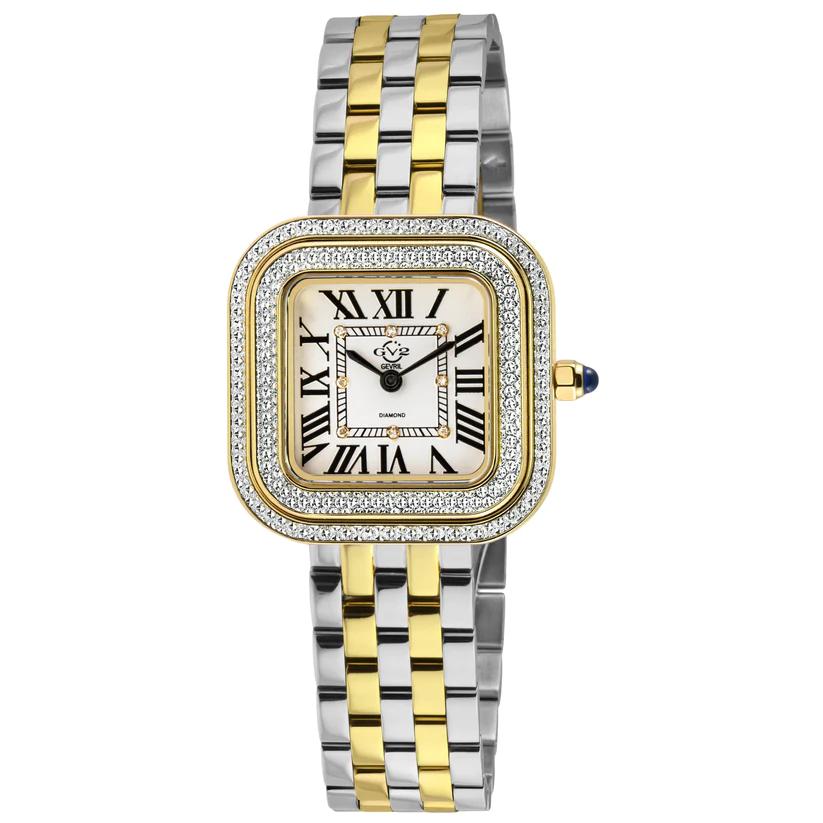 GV2 Bellagio Women's Swiss Made Diamond Watch, Silver-White Dial, Two Toned Ss/IPYG Bracelet