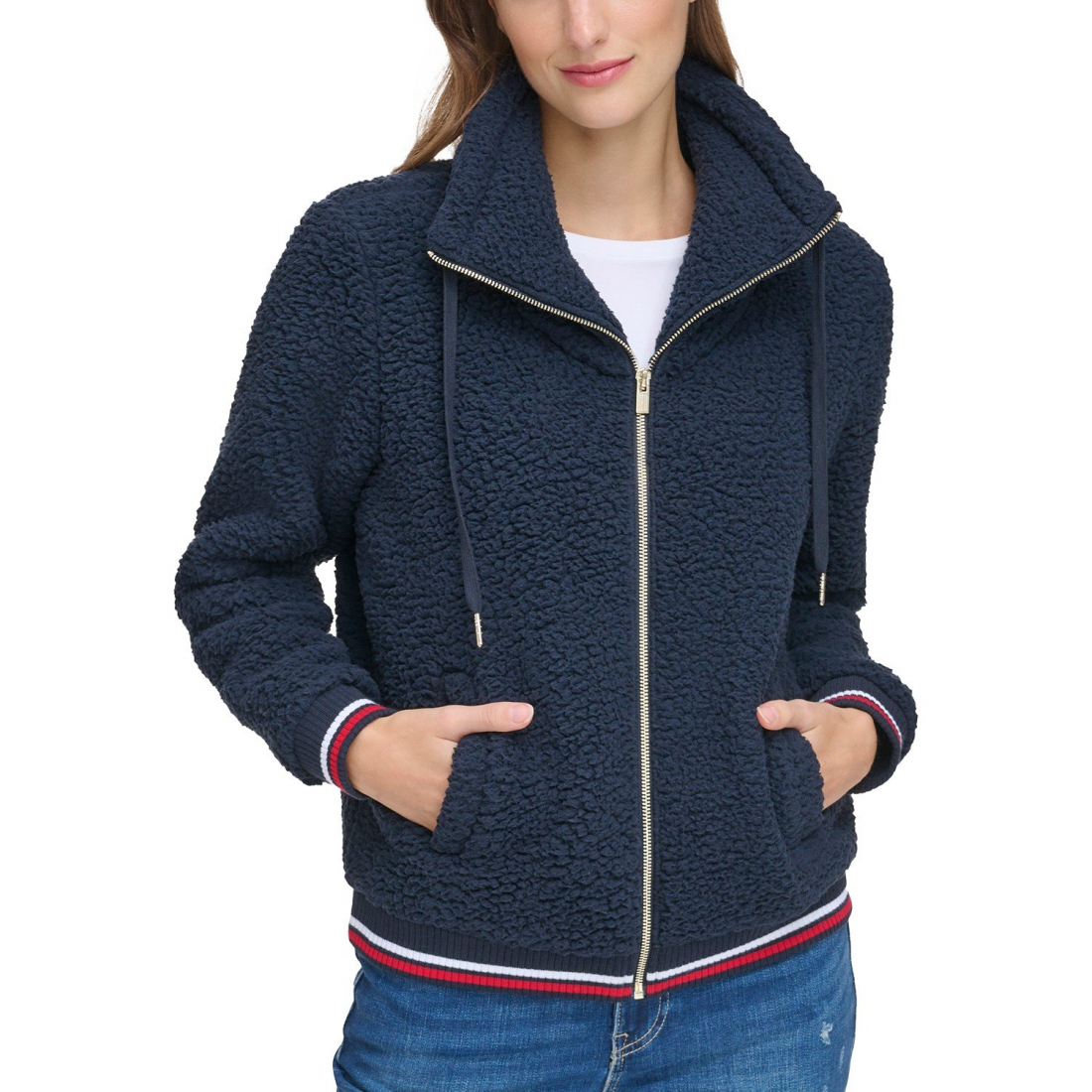 Zip-Front Fleece Bomber Jacket pour Femmes