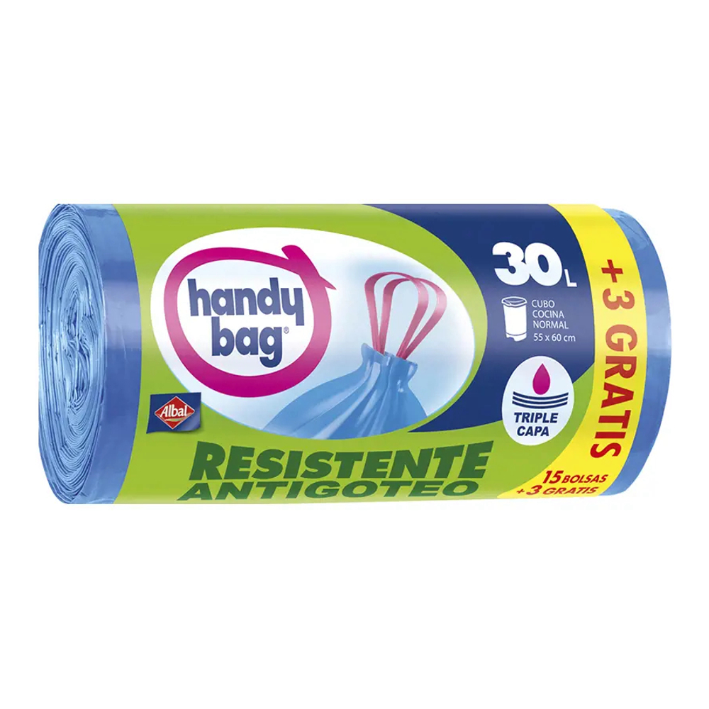 Sacs à Ordures 'Handy Bag Anti Bacterial' - 30 L, 18 Pièces