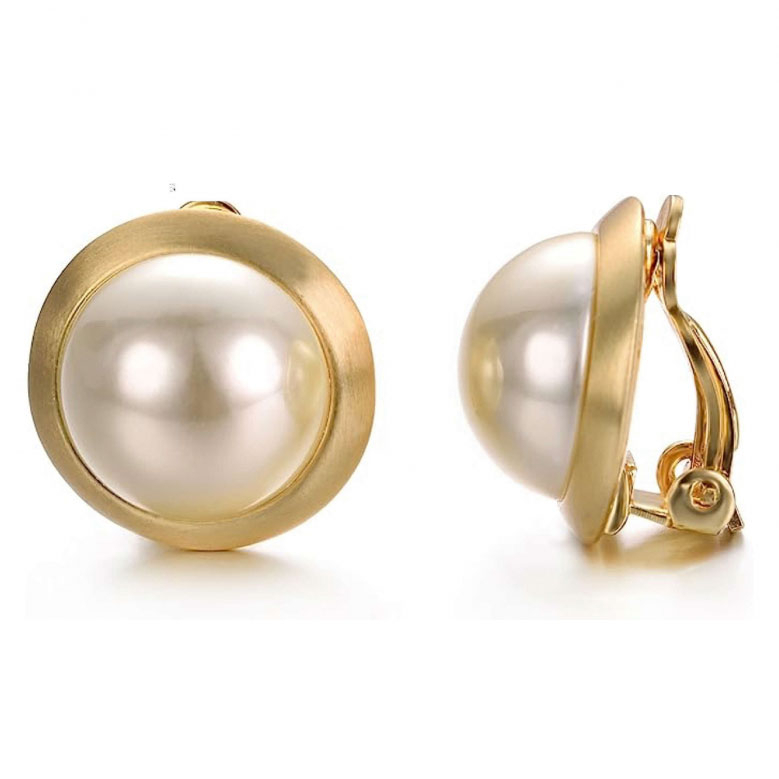 Women's 'Pearl Button' Clip On Earrings