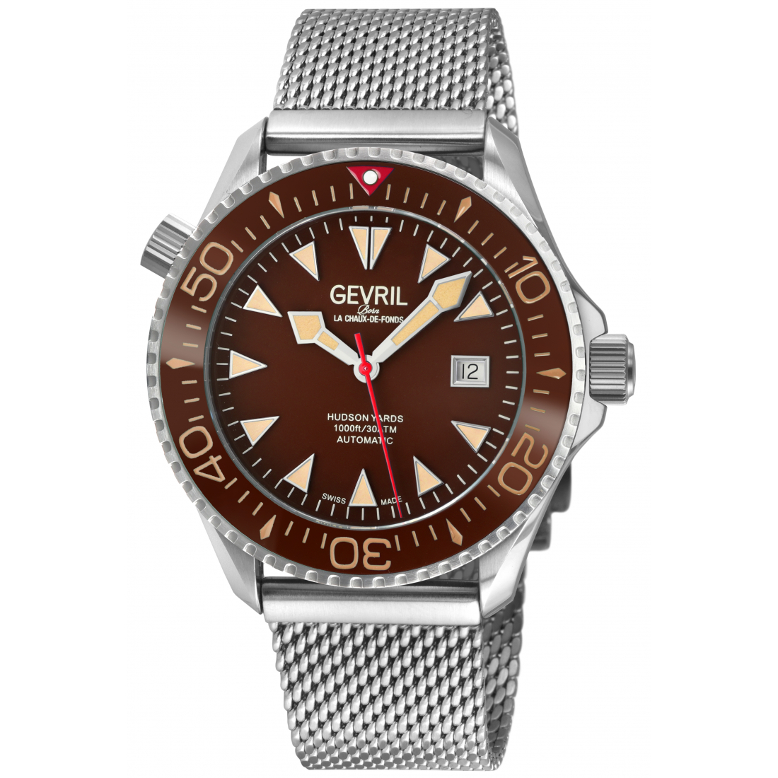 Men's Hudson Yards Swiss Automatic Watch  316L SS Case, Brown Carbide Bezel, Brown Enamel Dial, Stainless Steel Mesh Band