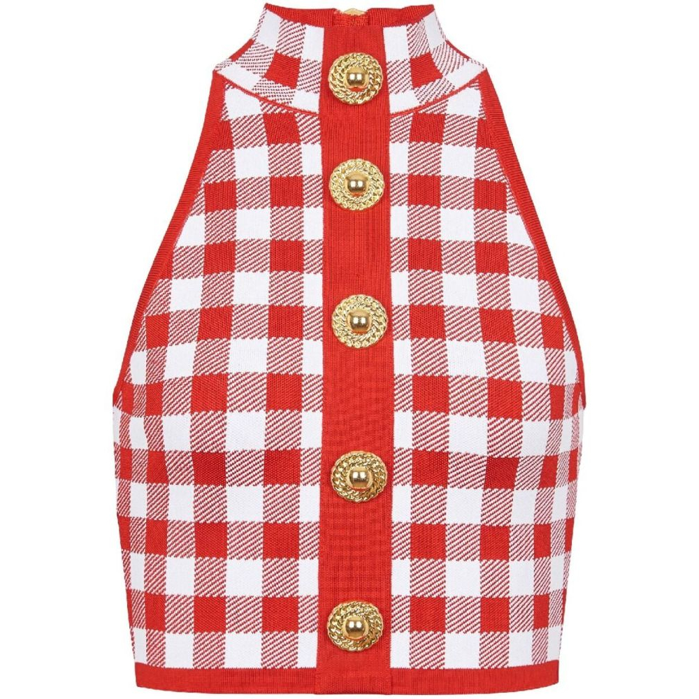 Crop Top '5-Button Check-Pattern' pour Femmes