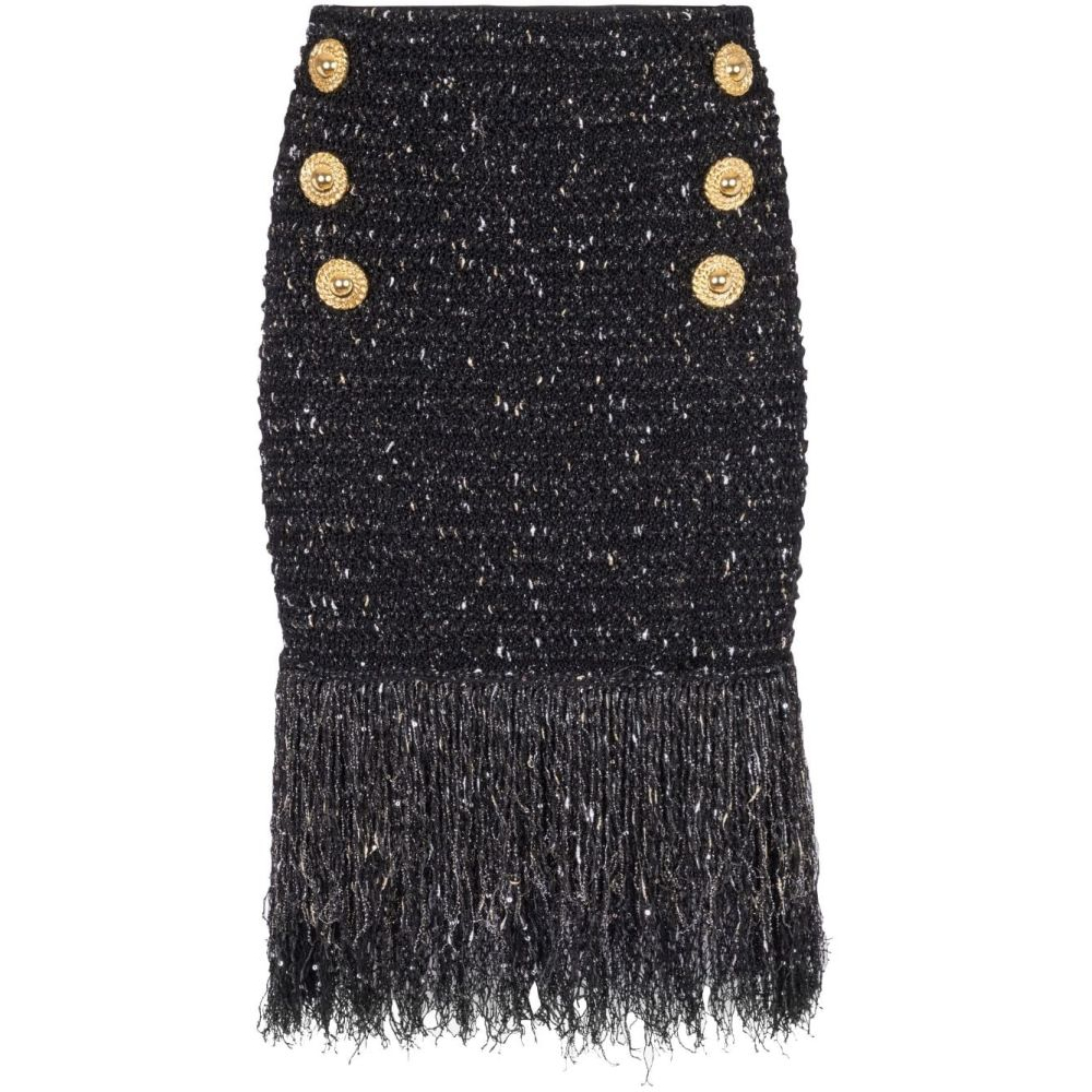 '6-Button Fringed Tweed' Mini Rock für Damen