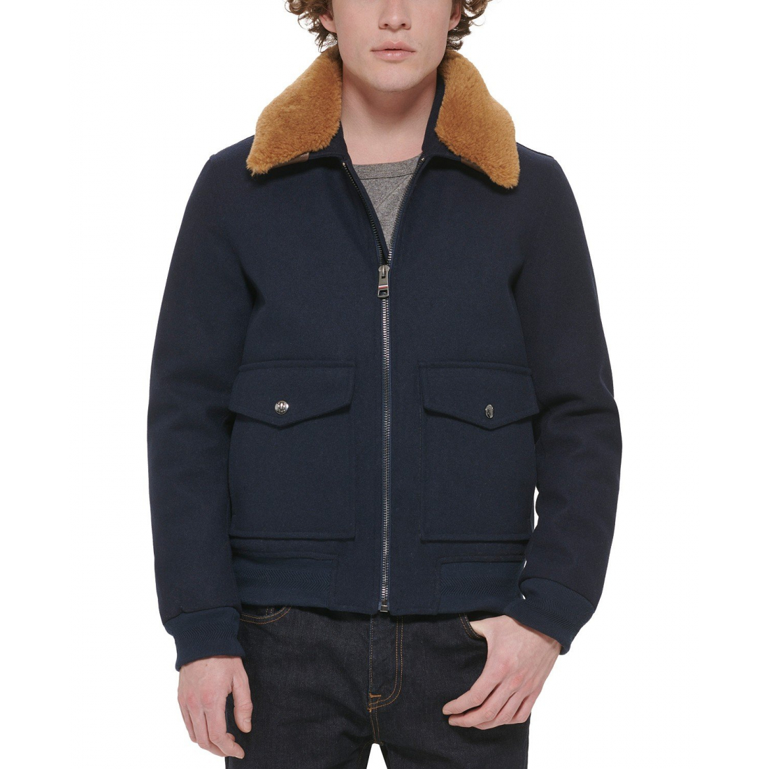 Men's Faux-Fur-Collar Bomber Jacket