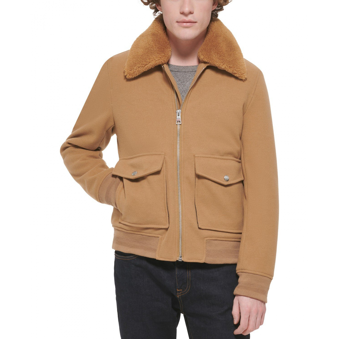 Men's Faux-Fur-Collar Bomber Jacket