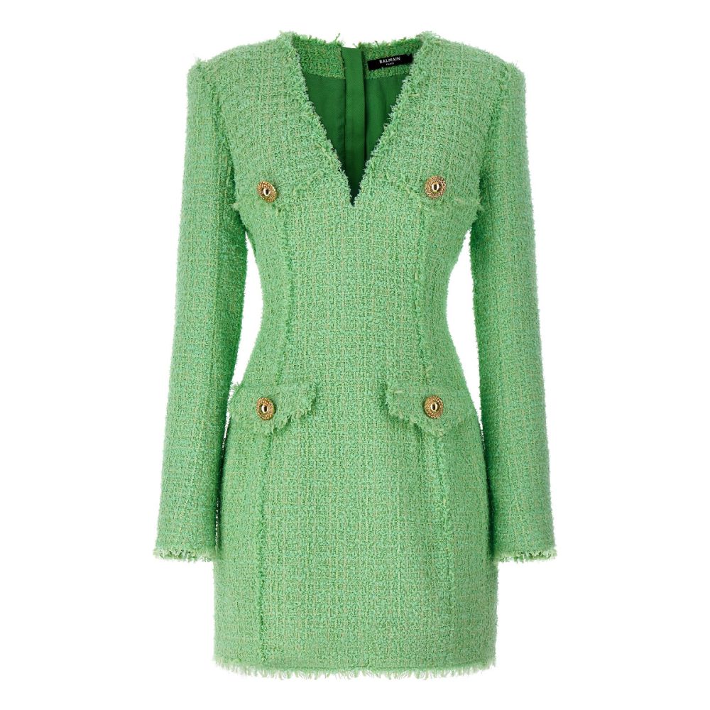 'Button-Embellished Tweed' Mini Kleid für Damen