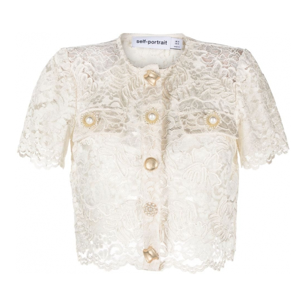 Women's 'Embellished-Buttons Corded-Lace' Short sleeve Top