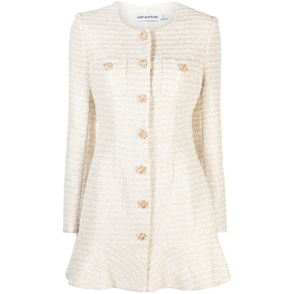 Robe mini 'Embellished-Buttons Bouclé' pour Femmes