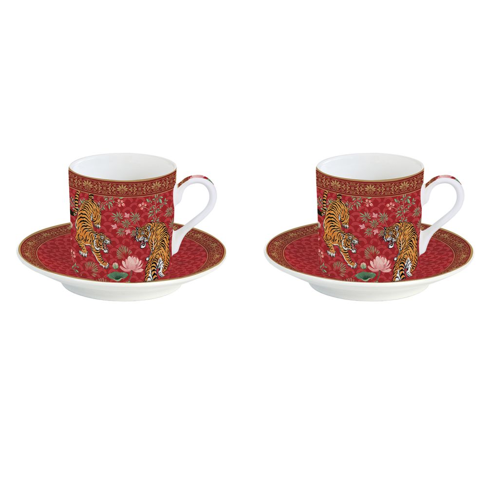 Set 2 High Quality Fine Chine Cups & Saucers 75ml In Color Box Bengala