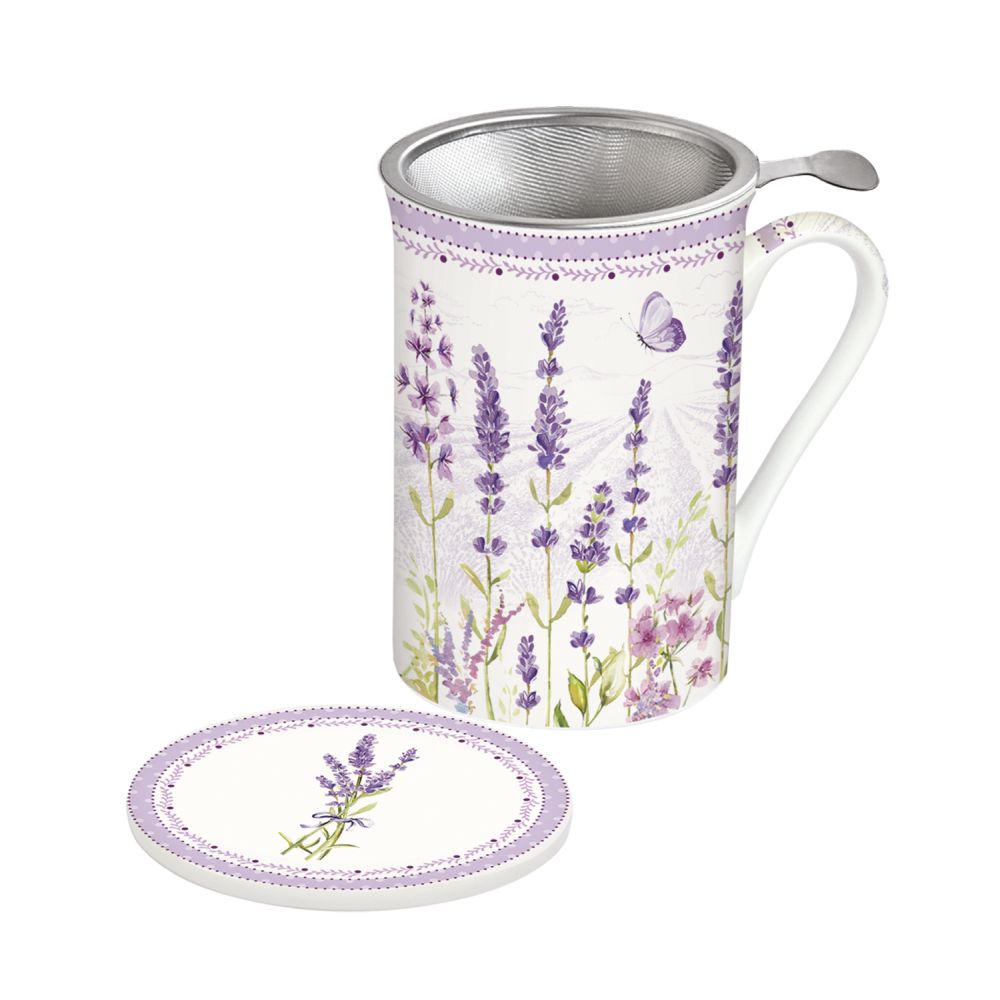 Mug 300ml With Lid And Metal Infuser Lavender Field