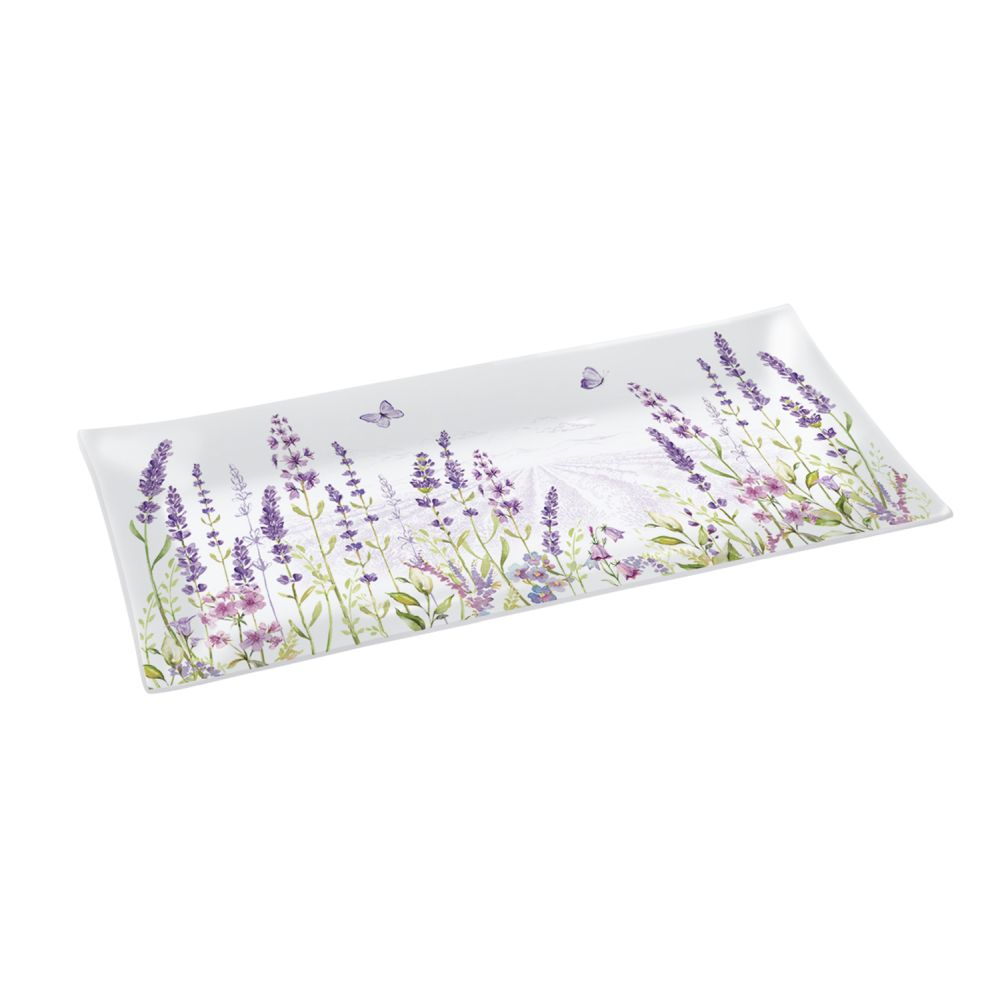 Fine Quality Glass Tray 36x17cm Lavender Field in Gift Box