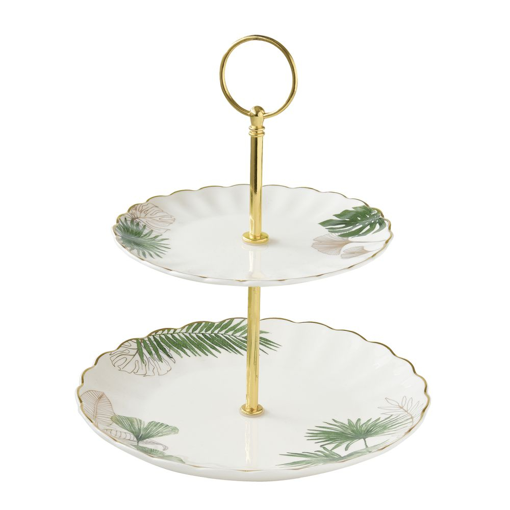 Porcelain 2 Tier Cake Plate in Color Box Exotique