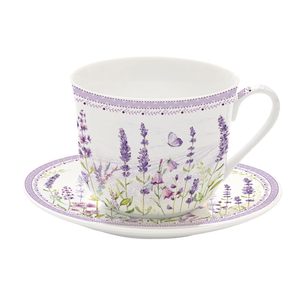 Breakfast Cup With Saucer In High Quality 400ml Lavender Field In Color Box