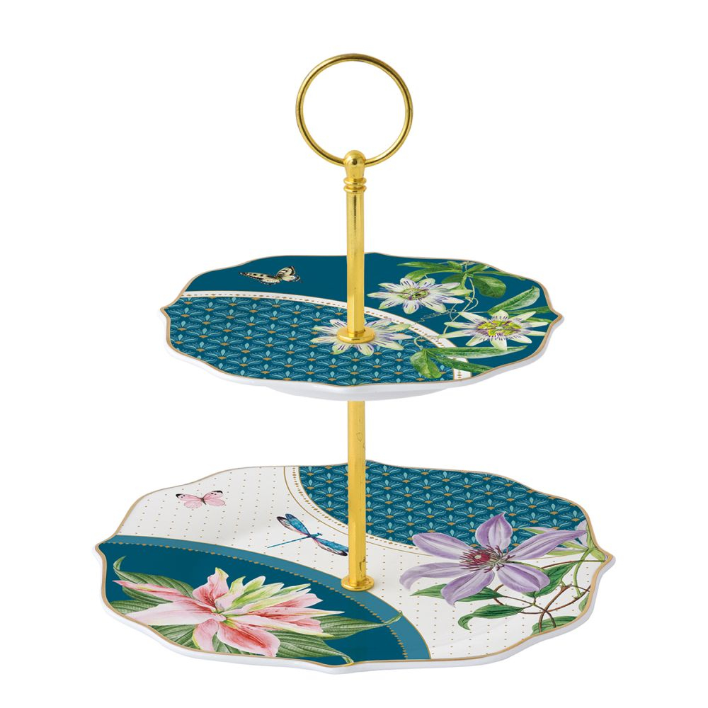 Porcelain 2 Tier Cake Plate in Color Box Voyage Tropical