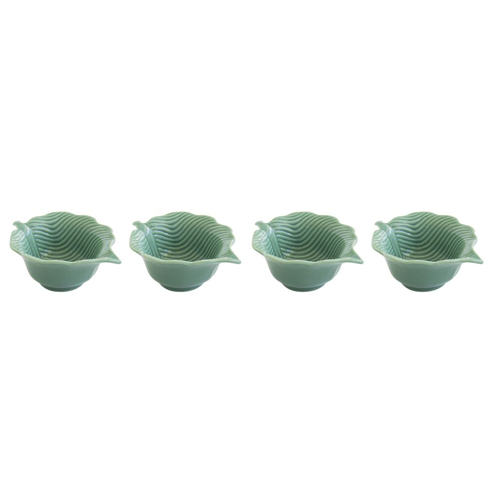 Set Of 4 Mini Leaf-Shaped Porcelain Bowls in Leaves Light Color Box