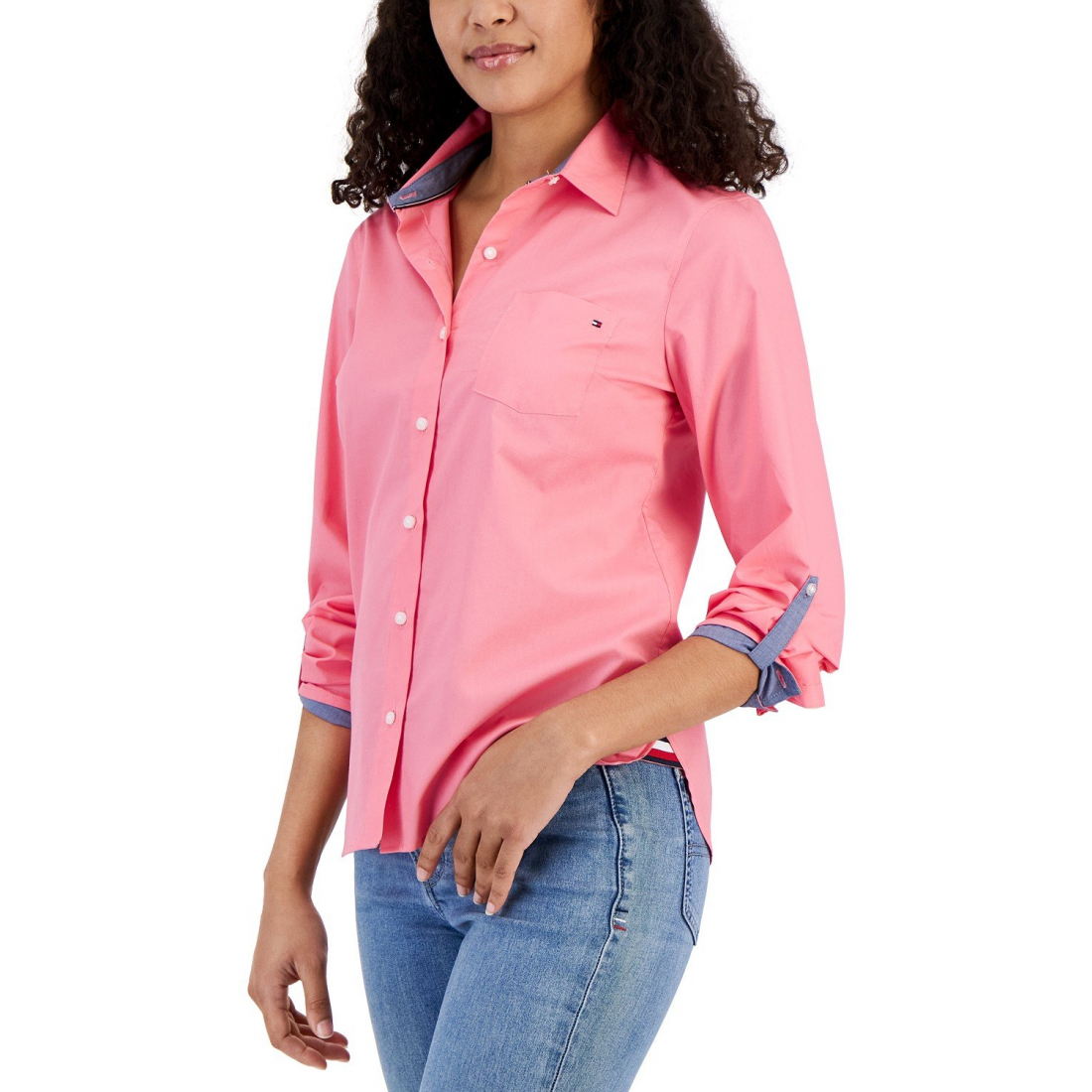 Cotton Roll-Tab Button-Up Shirt für Damen