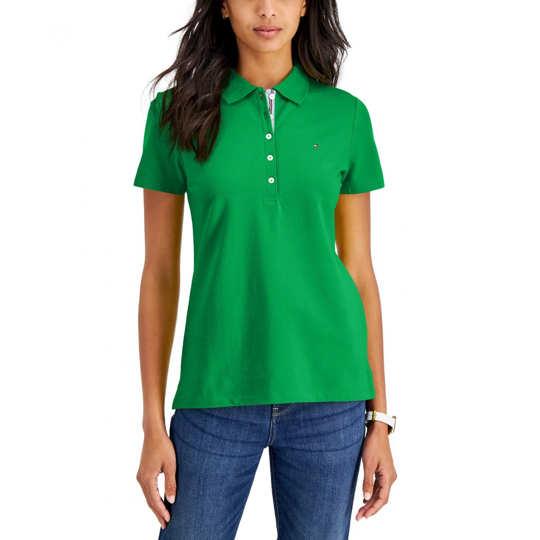 Women's Solid Short-Sleeve Polo Top