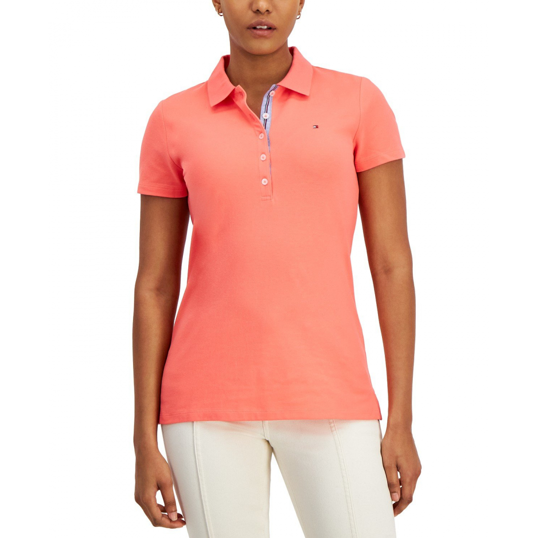 Solid Short-Sleeve Polo Top für Damen