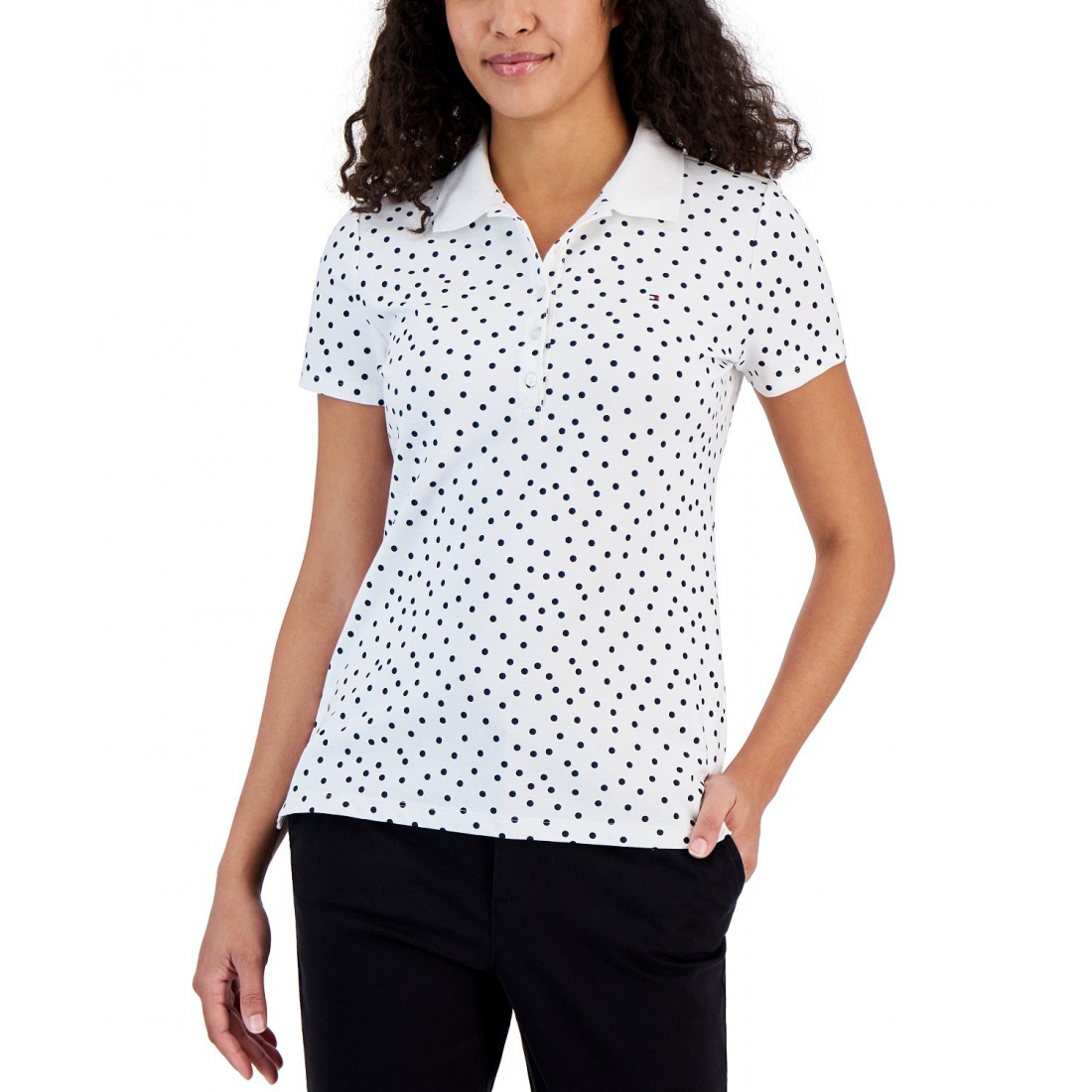 'Dot-Print Quarter-Button Polo Top' für Damen