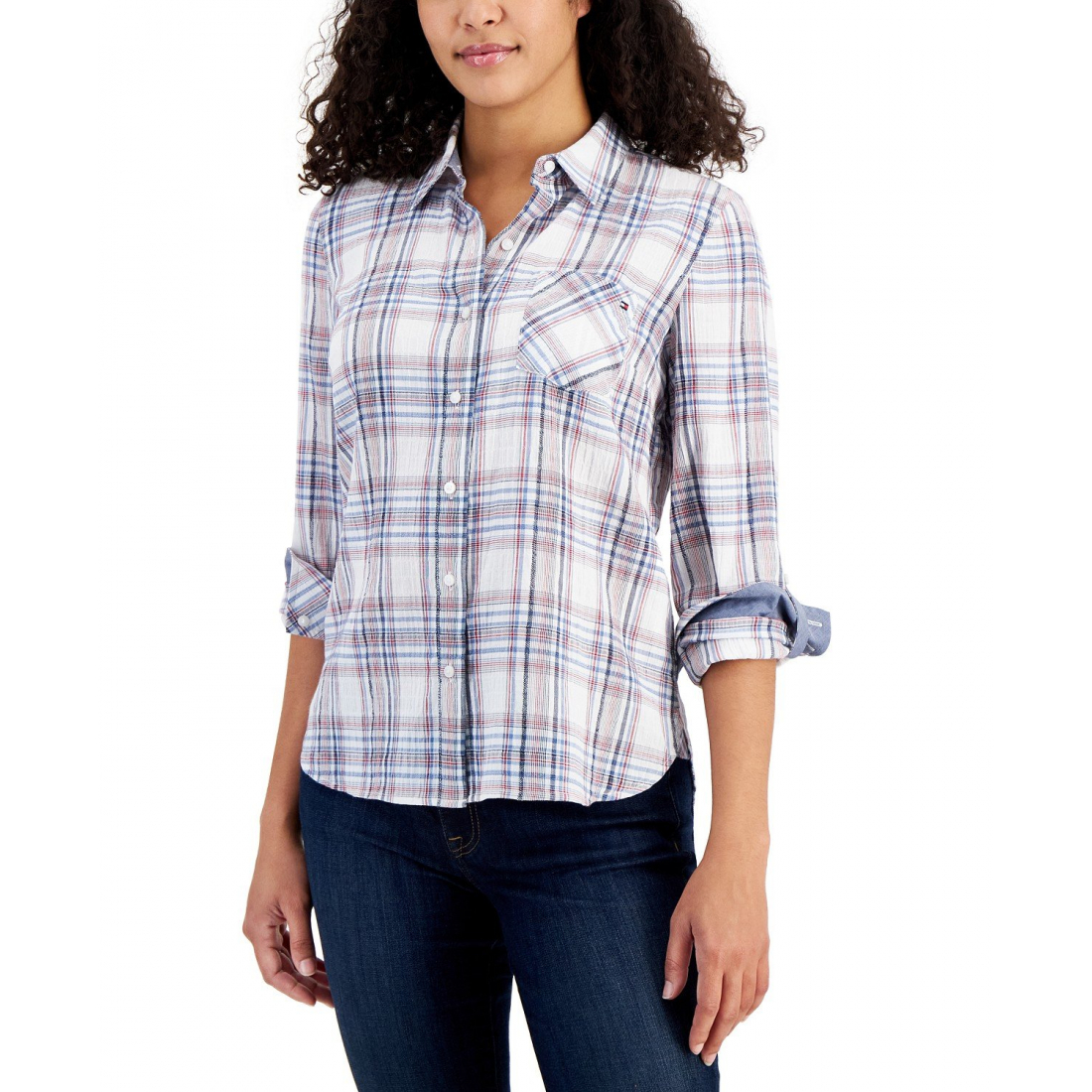 Plaid Button-Down Long-Sleeve Shirt pour Femmes