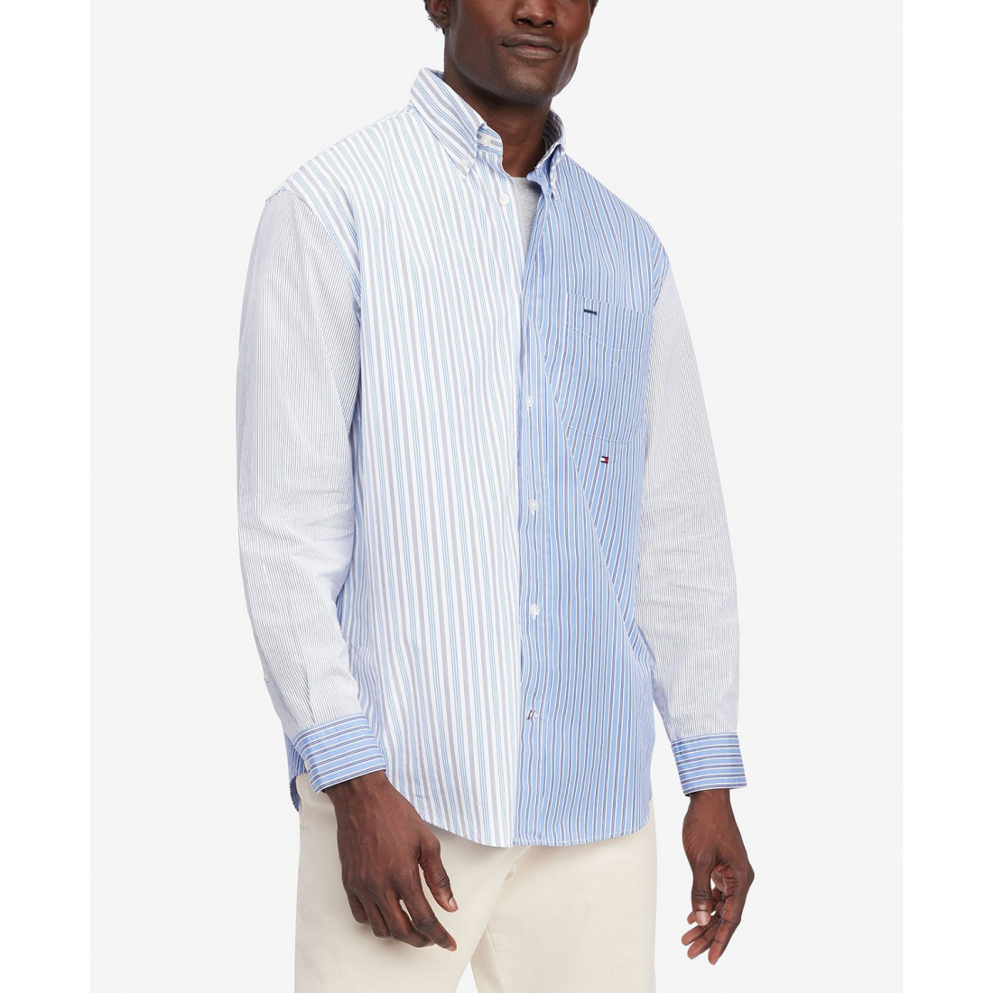 Men's Regular-Fit Block Stripe Cotton Poplin Shirt