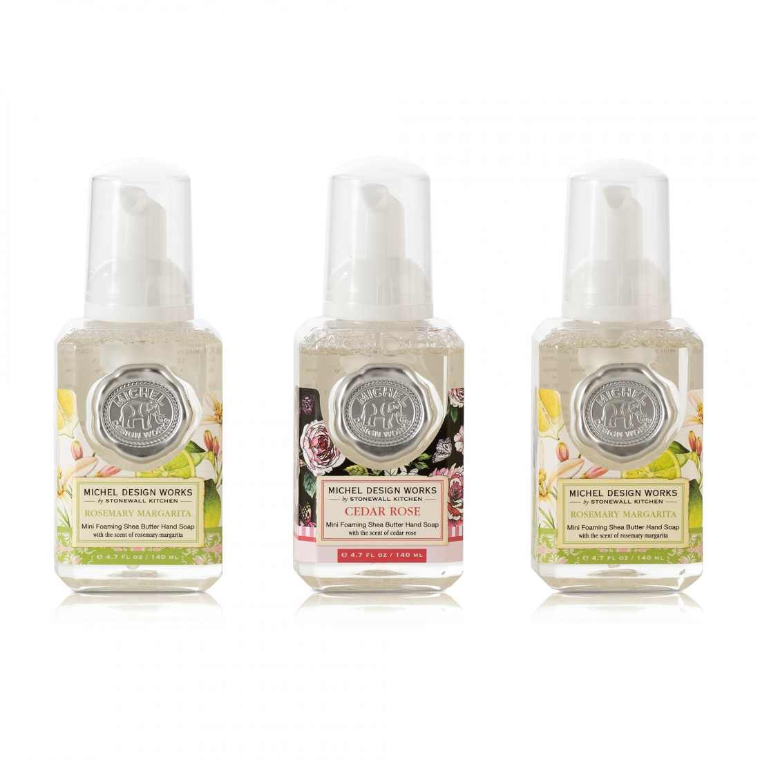 'Mini - Cedar Rose & Rosemary Margarita' Foaming Soap - 140 ml, 3 Pieces