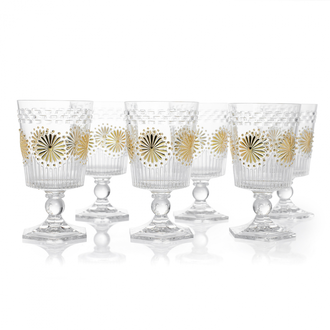 Detroit Gold Set of 6 Transparent Wine Glasse