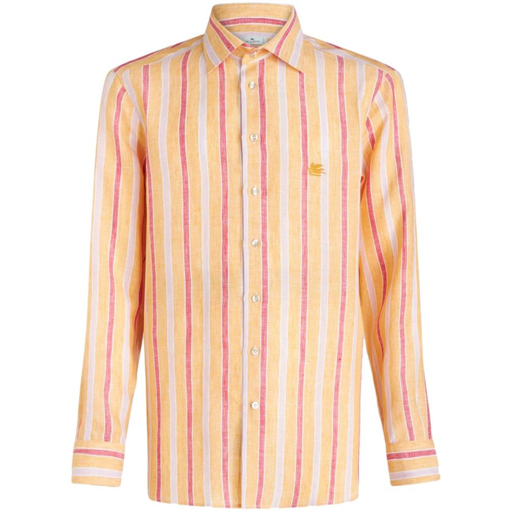 Men's 'Pegaso-Embroidered Striped' Linen Shirt