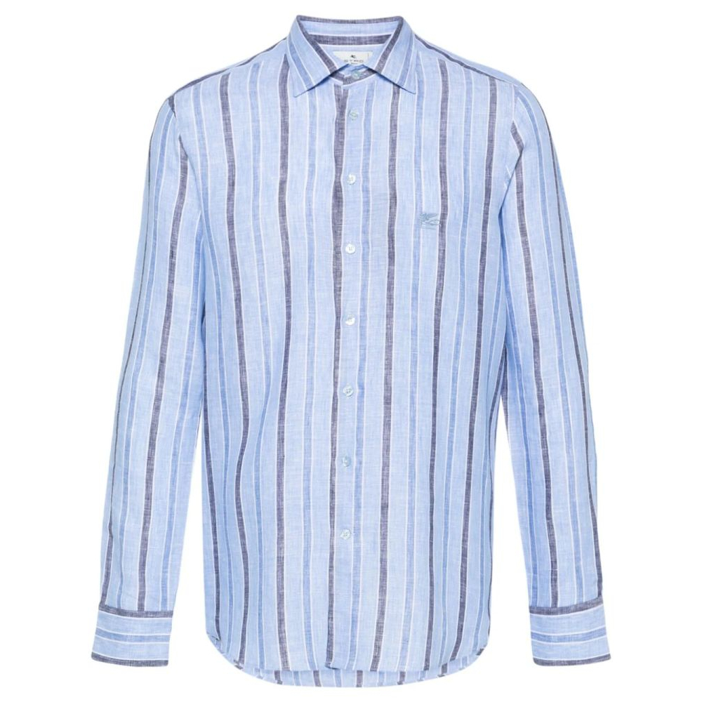 Men's 'Pegaso-Embroidered Striped' Linen Shirt