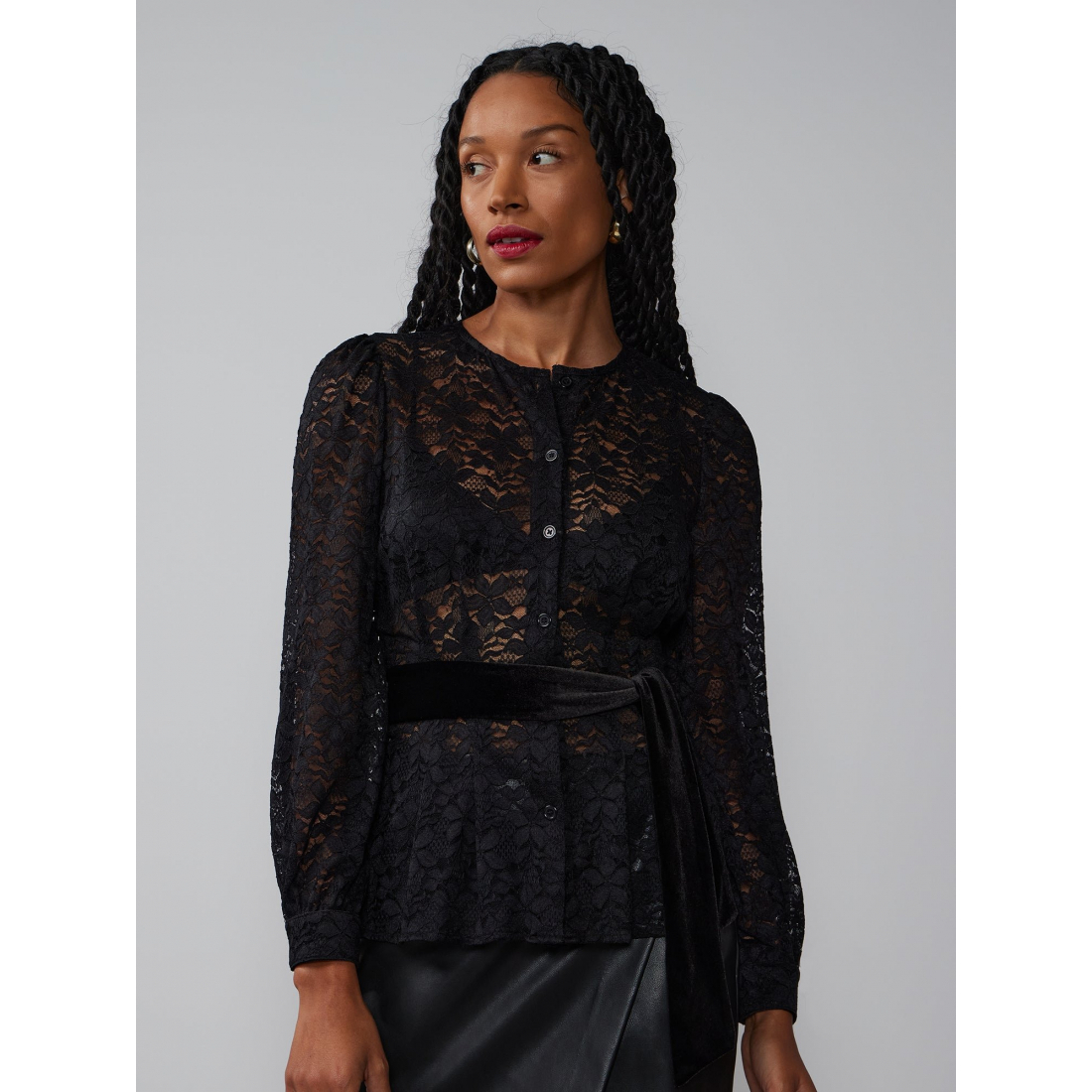 'All Over Lace Tie Waist' Langärmelige Bluse für Damen