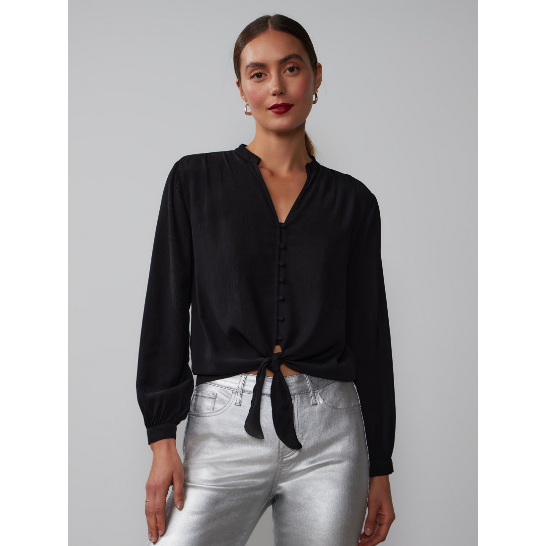 Blouse à manches longues 'Front Tie' pour Femmes