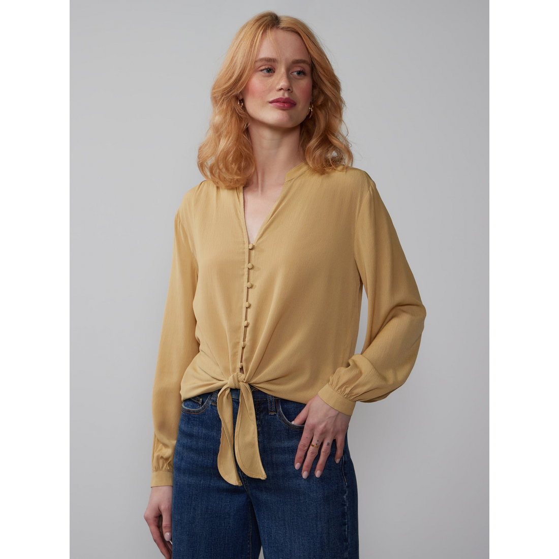 'Front Tie' Langärmelige Bluse für Damen