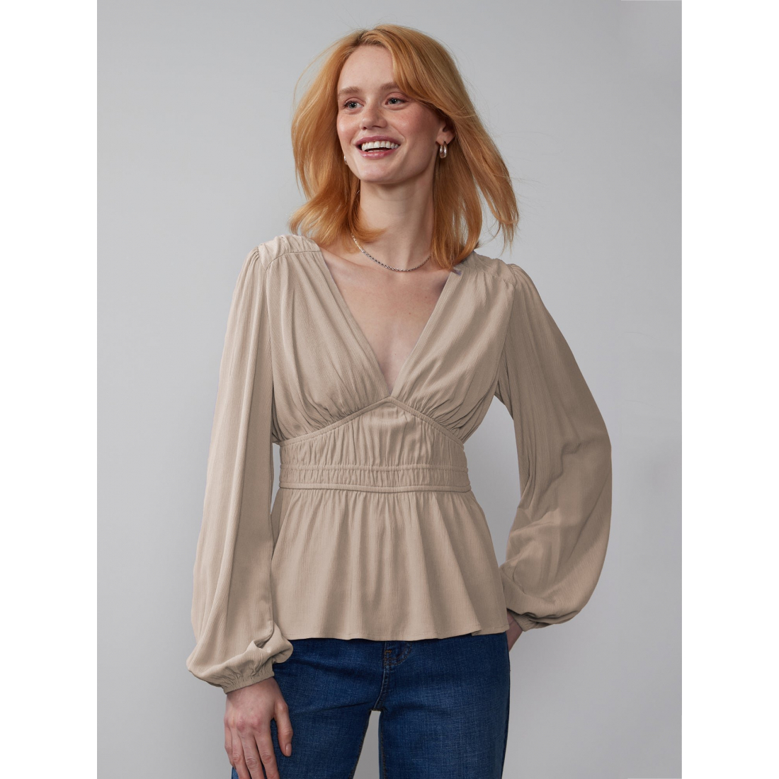 Women's 'Shirred Waist' Long Sleeve Blouse