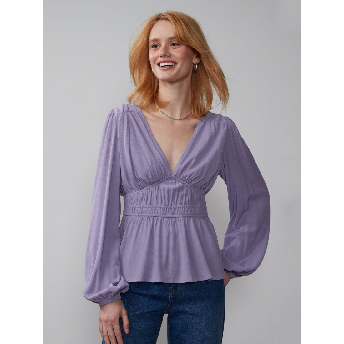 Women's 'Shirred Waist' Long Sleeve Blouse