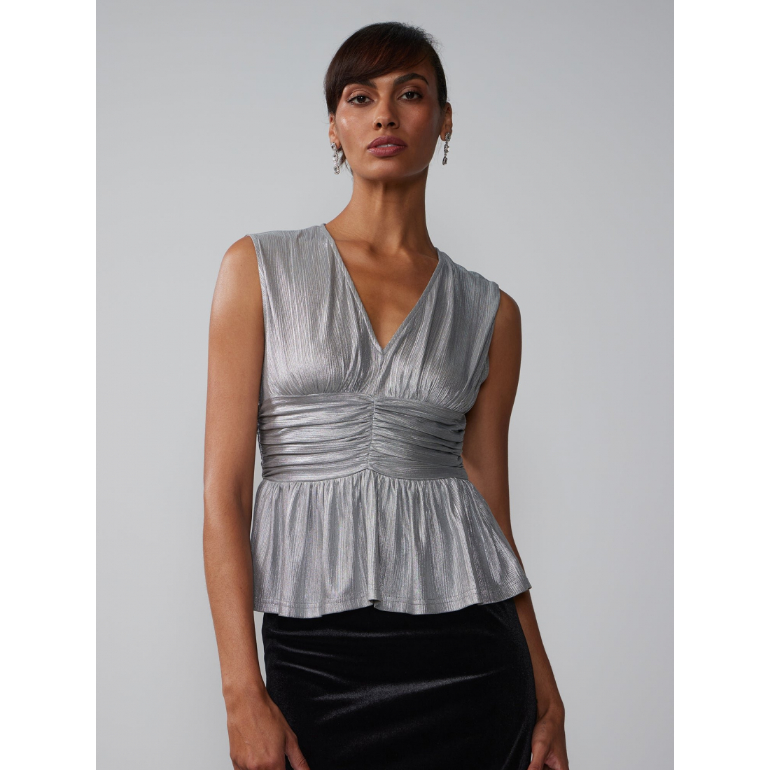 Women's 'Metallic Accent Pleated' Sleeveless Top