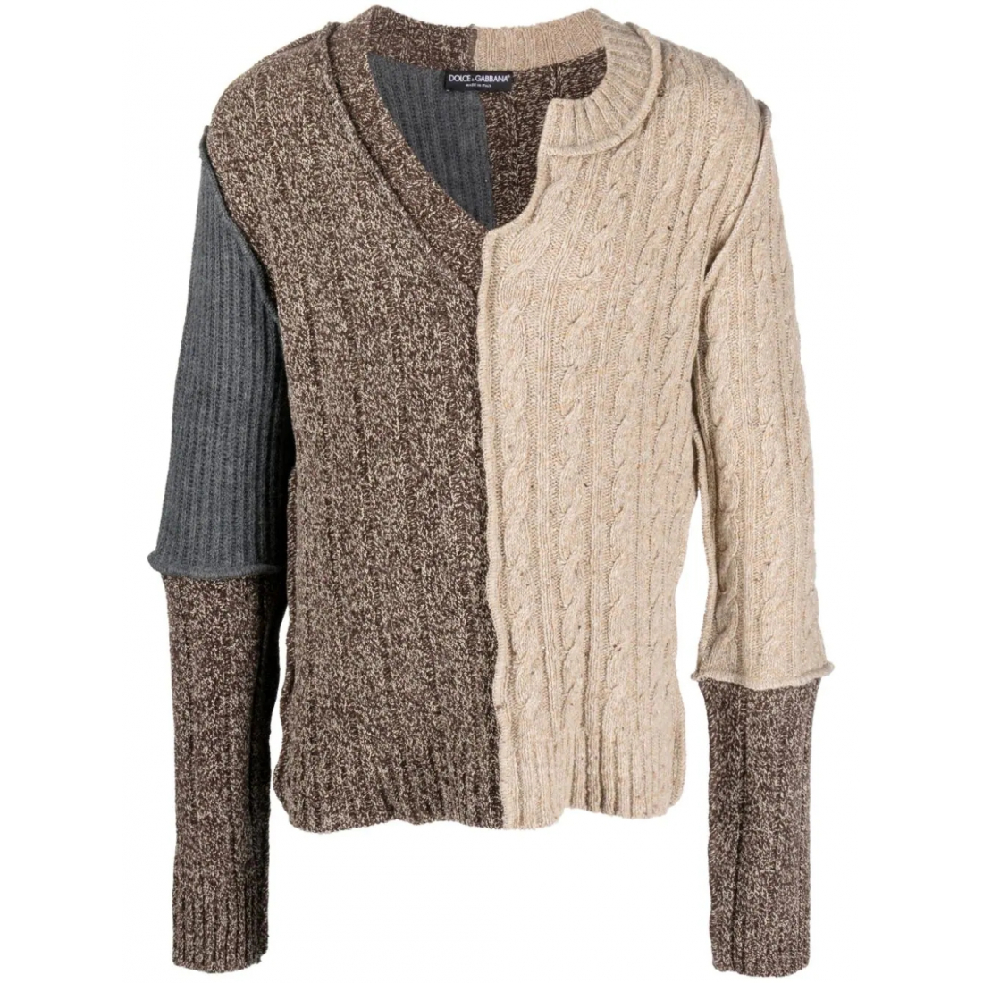 Men's 'Asymmetric-Neck Patchwork' Sweater