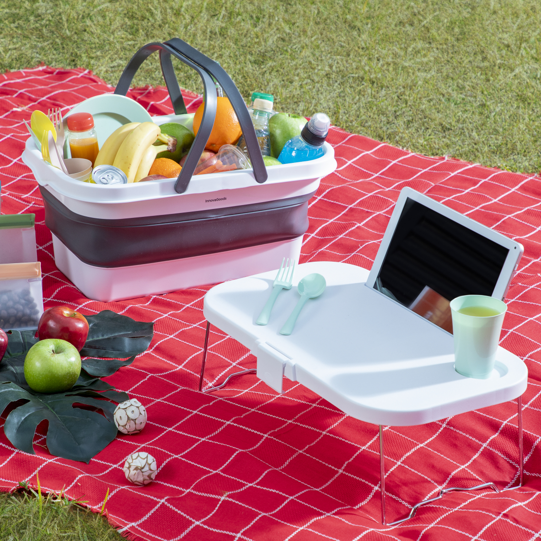 Folding Picnic Basket with Lid-Table Pickning