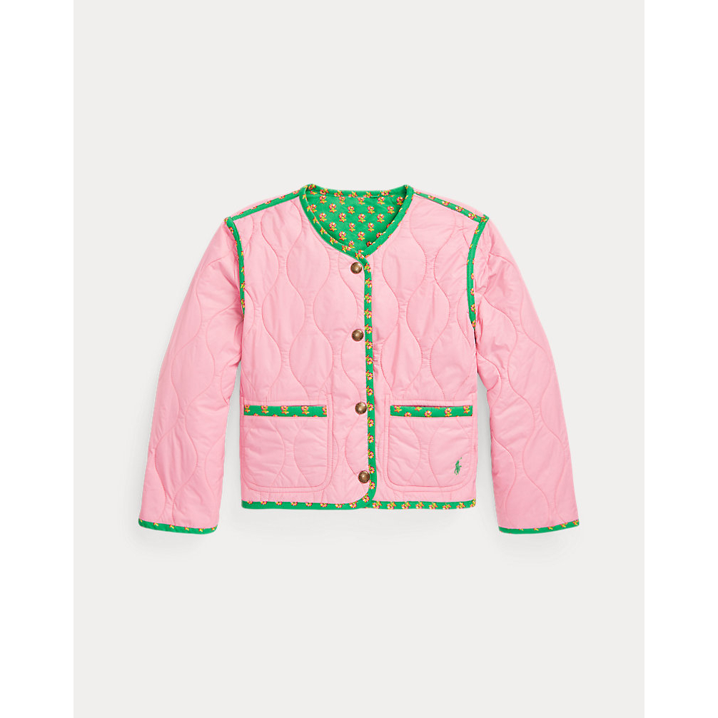 Toddler & Little Girl's 'Floral Quilted' Reversible Jacket