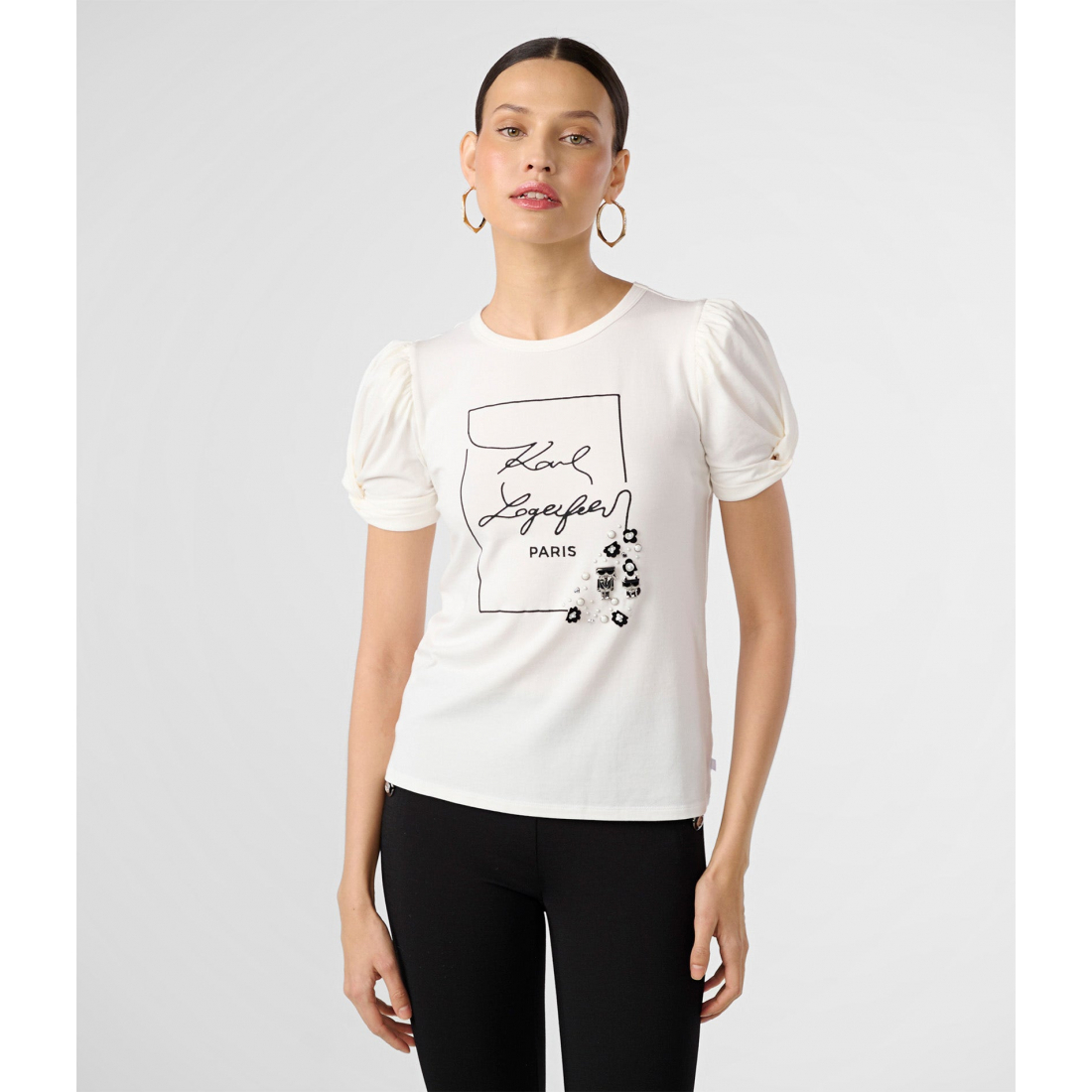 'Puff Sleeve Whimsy Logo' T-Shirt für Damen