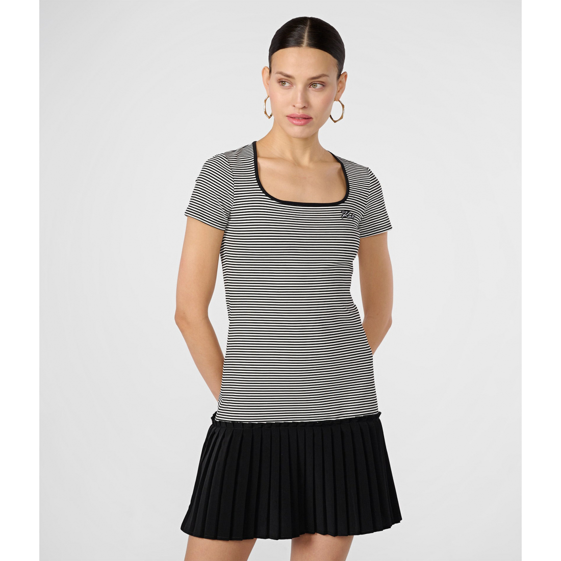 'Striped Pleated Hem' T-Shirt-Kleid für Damen
