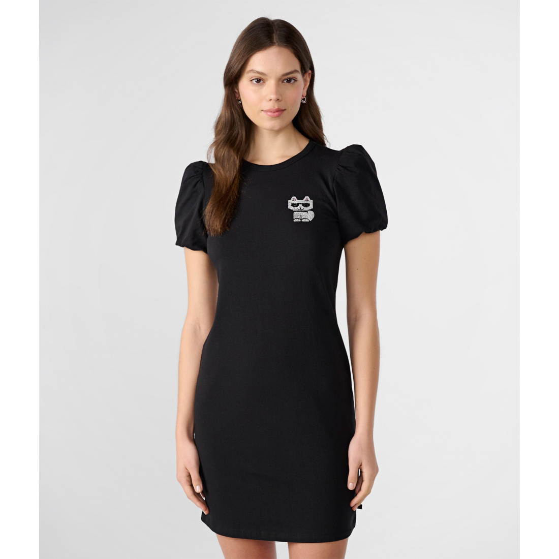'Choupette Rhinestone Puff Sleeve' T-Shirt-Kleid für Damen
