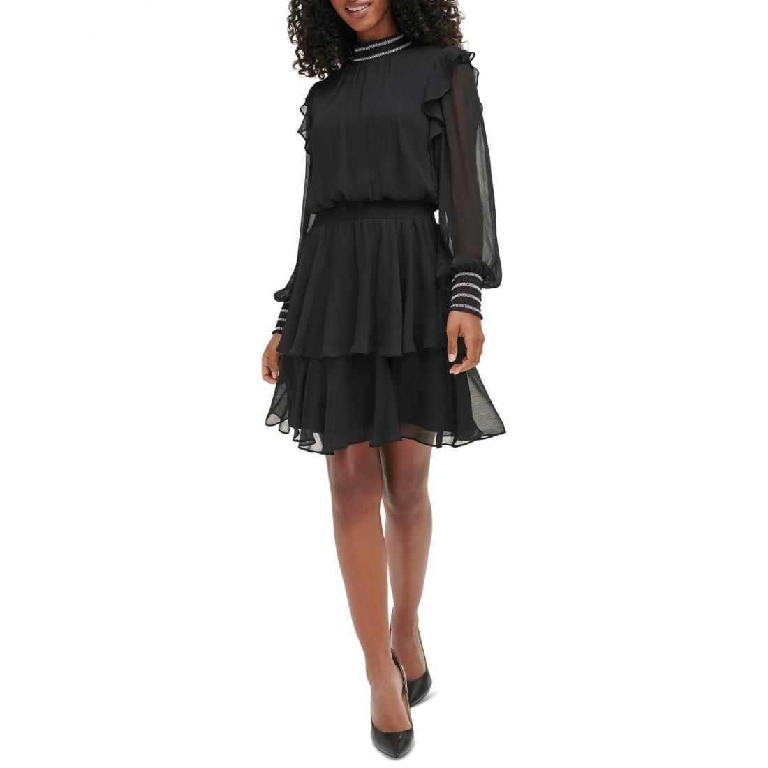 Women's 'Smocked-Trim Tiered' Long-Sleeved Dress