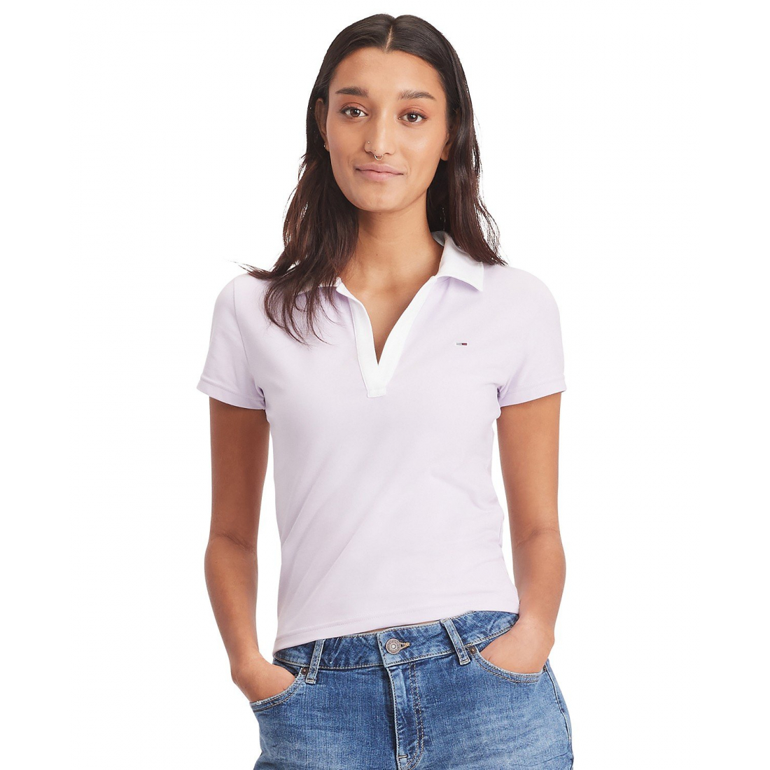 'Contrast-Collar Short-Sleeve Top' für Damen