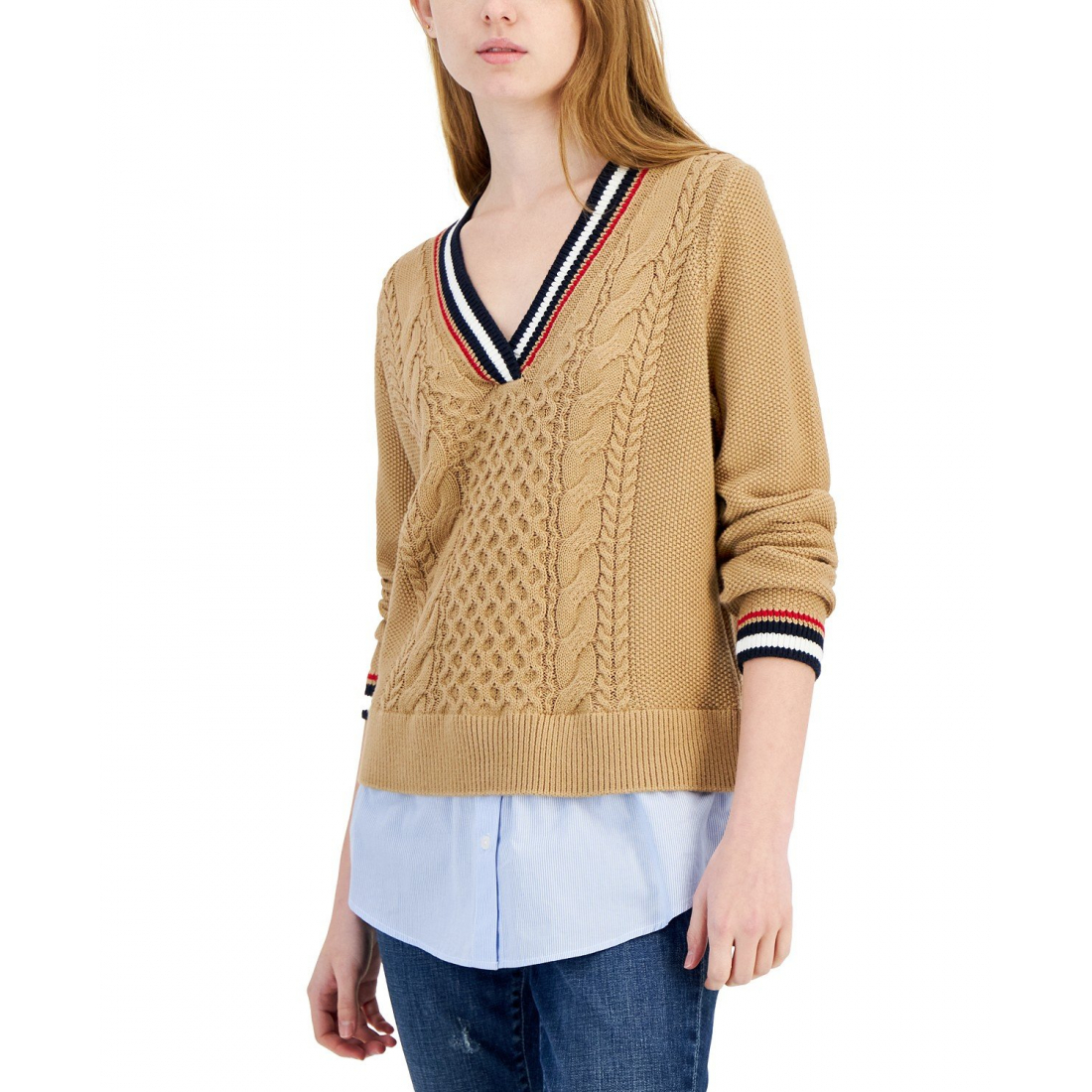Pull 'Cable-Knit Layered-Look' pour Femmes