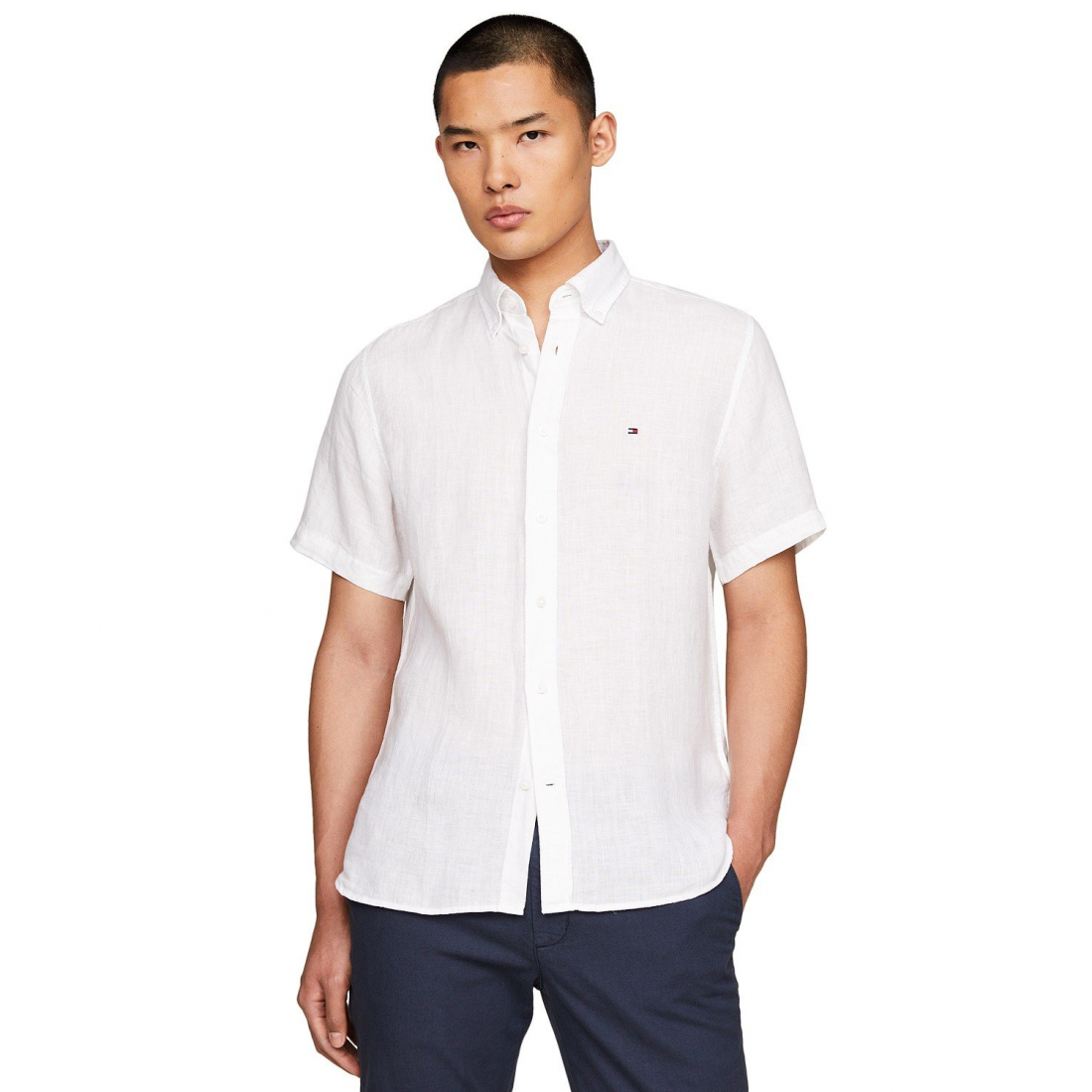 Regular-Fit Linen Short-Sleeve Shirt pour Hommes