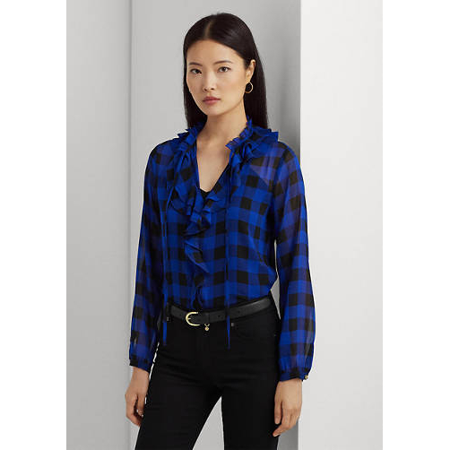 'Buffalo Check Ruffled Georgette' Bluse für Damen