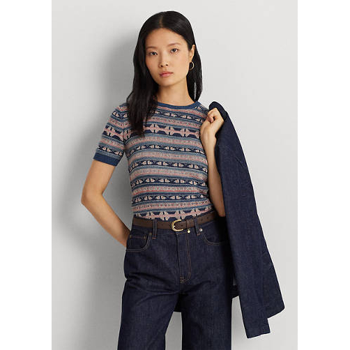 'Geo Stripe' Kurzarm Pullover für Damen