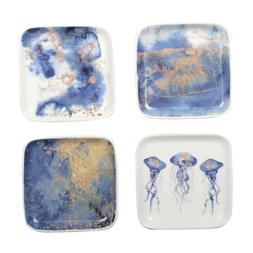 Set Of 4 Square Dishes Jellyfish